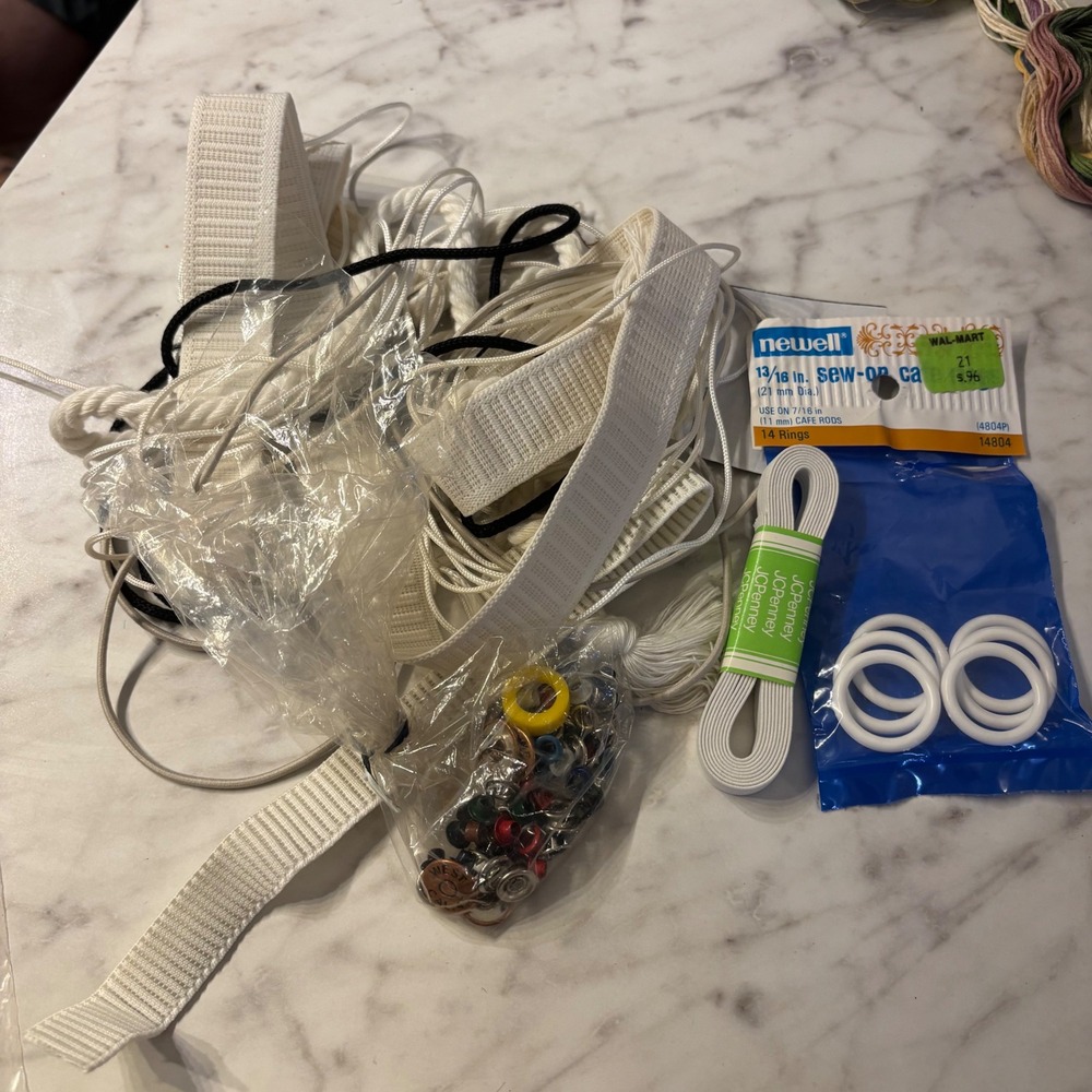 Sewing Notions Lot Newell Cafe Rings JCPenney Elastic Snaps Drapery Tape Cord